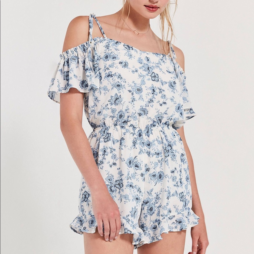 Moon River Blue and White Flora Romper